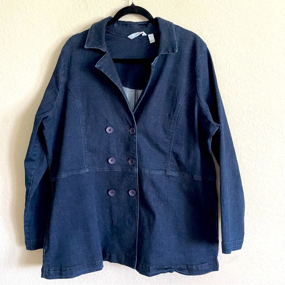 Denim&Co Dark Blue Double-Breasted Jean Jacket